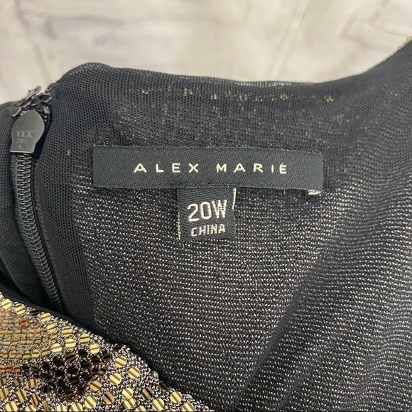 Alex Marie Dress Sequins Metallic Gold Black Sleeveless Faux Wrap Gown Formal - Picture 10 of 13